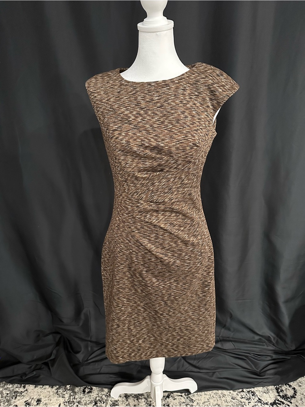 Calvin Klein Brown Patterned Sheath Midi Dress
